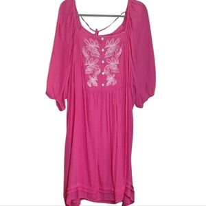 New Pink Embroidered Boho Flowy Dress Sz 3X